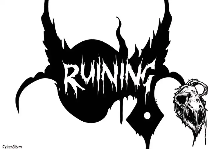 the word "ruining" in cybersiglism design into a sketch tattoo design idea