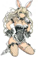 Playboy Bunny girl, sexy, wide hips, petite, Huge boobs, corset, fishnet stockings, G-String, cleavage, stripper  tattoo design idea