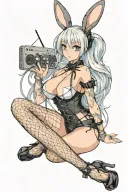 Playboy Bunny girl, sexy, wide hips, petite, Huge boobs, corset, fishnet stockings, G-String, cleavage, stripper  tattoo design idea