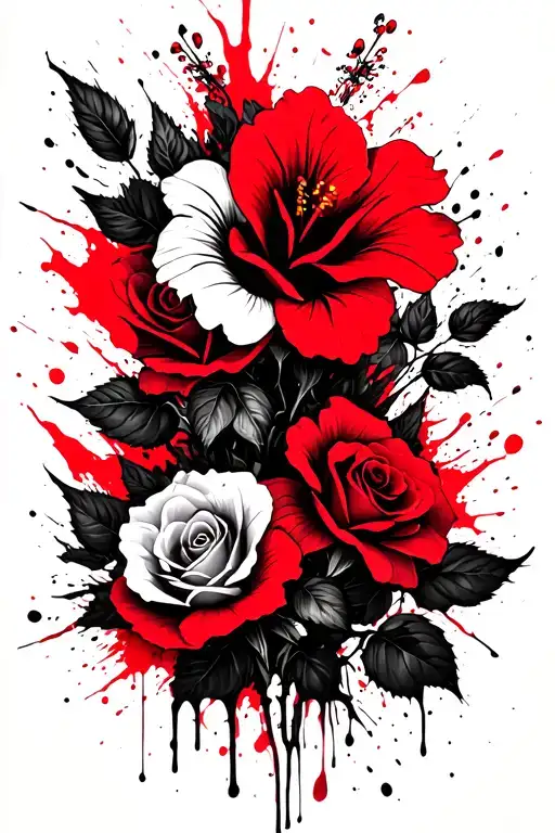 roses mayflowers hibiscus flower transforming tattoo design idea