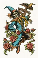 OZ scarecrow with roses tattoo design idea