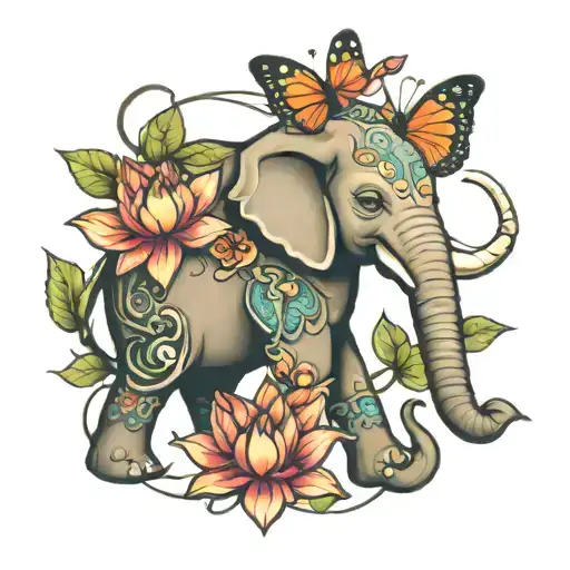elephant lotus butterfly tattoo design tattoo design idea