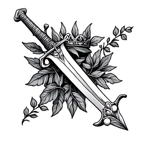 laurel leaf crown and sword tattoo design idea