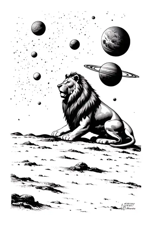 Style diseng gladiator looking at the planets at night a lion sitting looking at the freezing style gladiator tattoo design idea