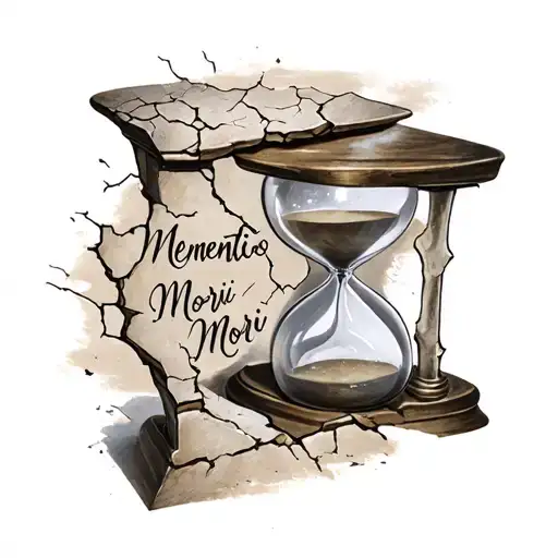 Hourglass Cracked with words Memento Mori written on it  tattoo design idea