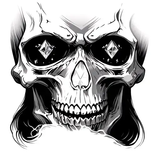 A skull with diamond eyes transcending beaming human tattoo design idea