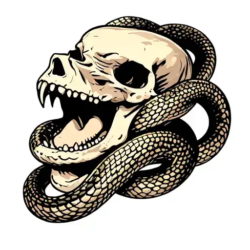 Snake with open mouth trough a skull  tattoo design idea