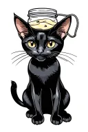 black skinny cat sitting with mayo jar stuck on it's head tattoo design idea