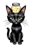 black skinny cat sitting with mayo jar stuck on it's head tattoo design idea