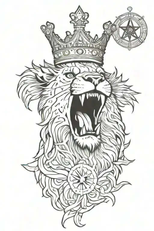 lion wearing a crown with his claw ripping open my chest revealing a star of david  tattoo design idea