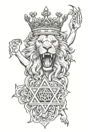 lion wearing a crown with his claw ripping open my chest revealing a star of david  tattoo design idea