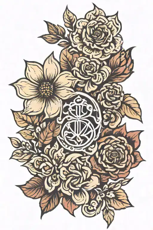 Skyrim logo combined flowers tattoo design idea