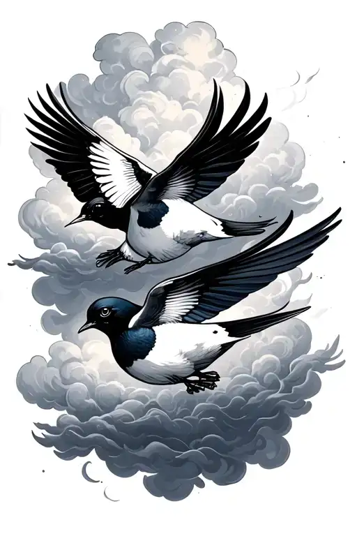 2 small swift birds and clouds surrounding tattoo design idea