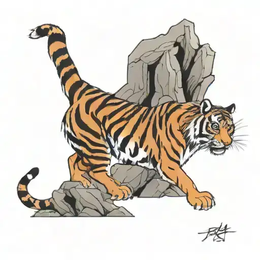 tiger climbs mountain tattoo design idea