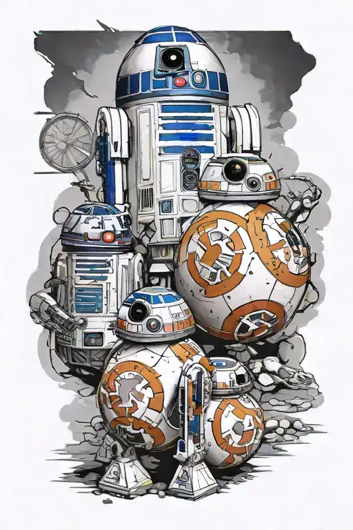 anakin skywalker, obi wan-kenobi, ahsoka, r2-d2, bb8 und captain rex tattoo design idea