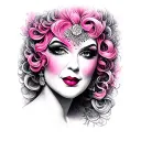 Drag Queen Divine from pink flamingos Face micro realism style tattoo black and white tattoo design idea