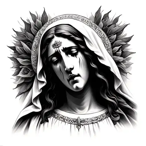 gorgeous virgin mary crying tattoo design idea