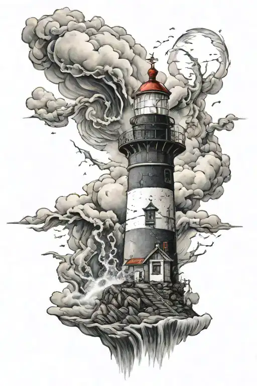 Lighthouse stormy condition tattoo design idea