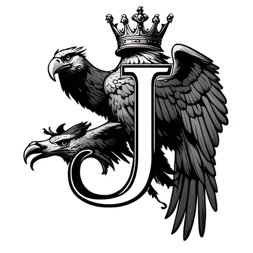 eagle holdings letter J an the letter have the crown and the eagle are with  its wings open tattoo design idea