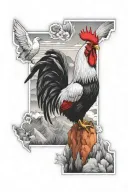 rooster, tropical, mountains, detroit, blackbird tattoo design idea