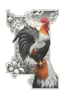 rooster, tropical, mountains, detroit, blackbird tattoo design idea