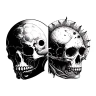 moon Sun split skull tattoo design idea