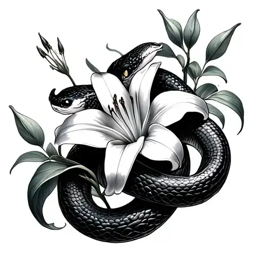 hurricane lily with Asian vine snake tattoo design idea