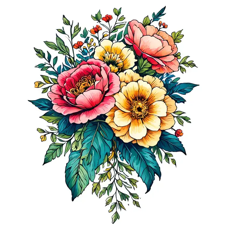 Coverup Floral arrangement tattoo design idea