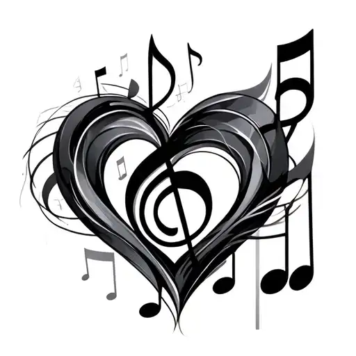 An abstract design incorporating multiple music notes  in the shape of a heart tattoo design idea