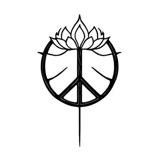 peace symbol with lotus flower tattoo design idea
