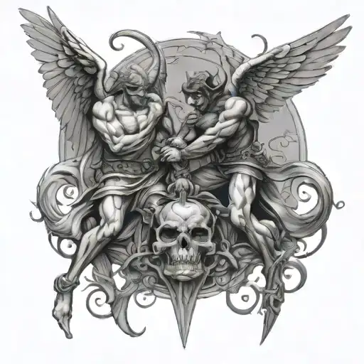 the war between angel and devil tattoo design idea