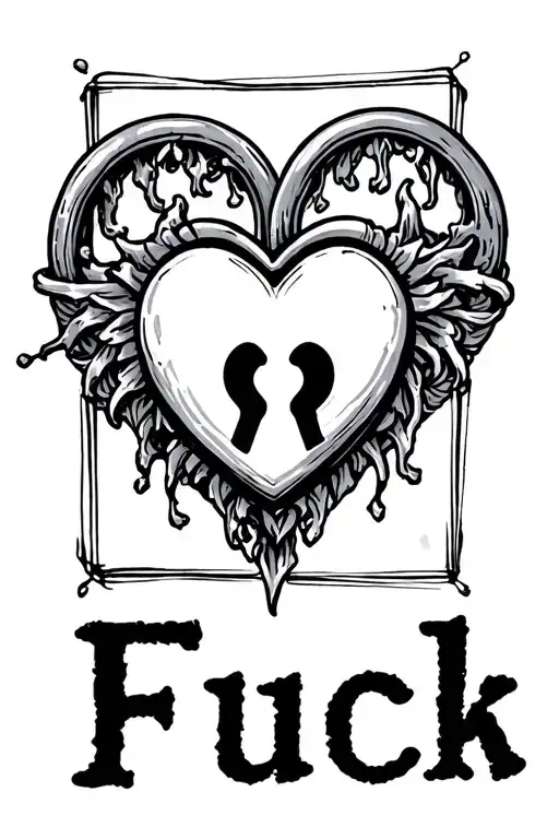 "Fuck" heart shaped lock tattoo design idea