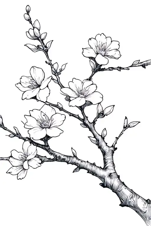 korean flowers on branch blossoming tattoo design idea