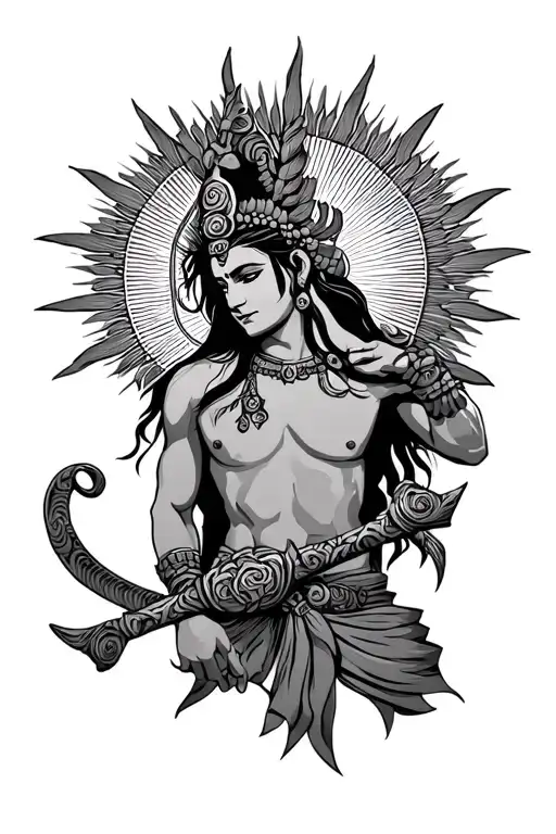 karna with bow and sun rays tattoo design idea