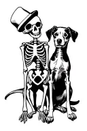 skeleton and dog sitting side by side tattoo design idea