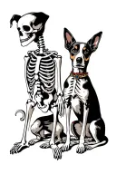 skeleton and dog sitting side by side tattoo design idea