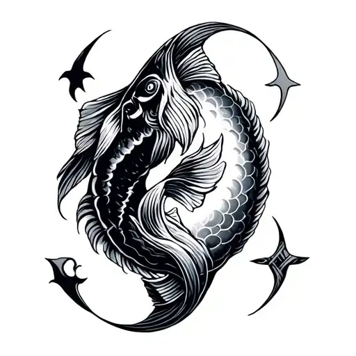 pisces sign and neptune sign combined tattoo design idea