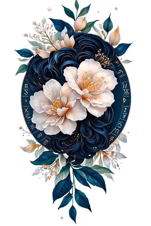 june zodiac gemini, pearl, honeysuckle tattoo design idea