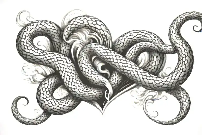 snake coiling, heart, smoke swirling tattoo design idea