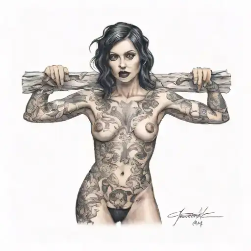 petite,naughty,nude,sexy,full body,gothic,standing,woods,anatomically correct,realism tattoo design idea