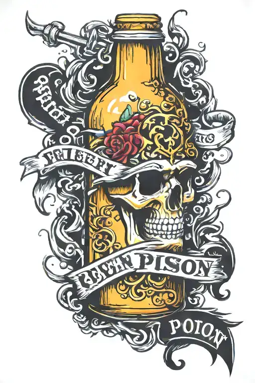 beer bottle with poison label “Andy Liter tattoo design idea