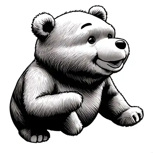 Pooh type bear looking upward at lone star tattoo design idea