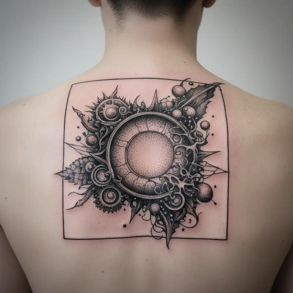 An intricate design combining the eye of the universe and underwater exploration tattoo design idea