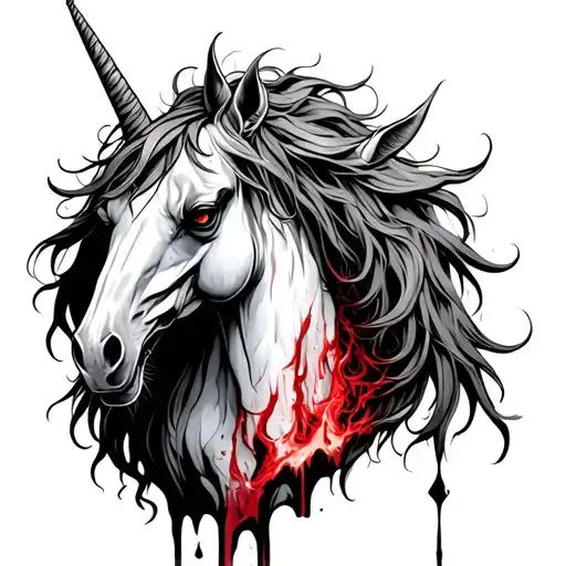 evil dead unicorn with its flesh falling off tattoo design idea