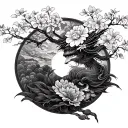 Dialectical transition between European culture of the antiquity era and classical Japanese culture tattoo design idea