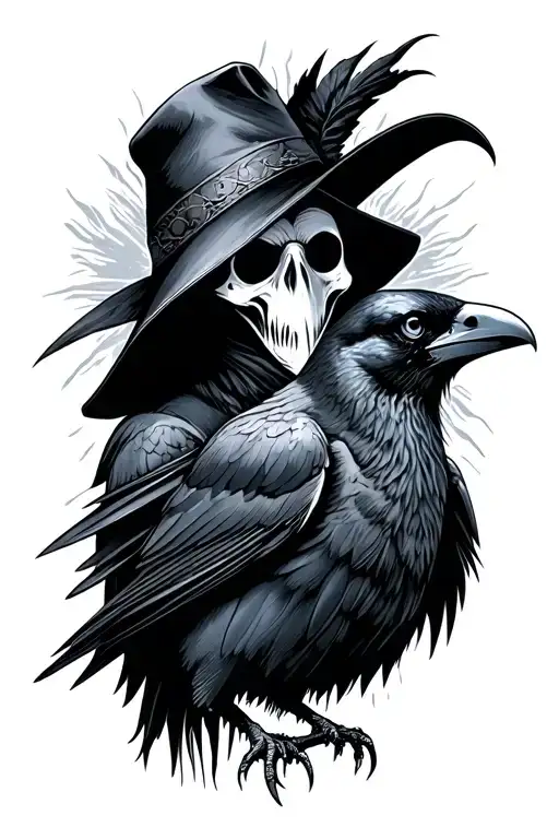 plague doctor and crow tattoo design idea