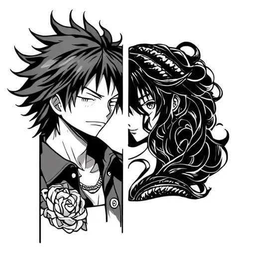 Luffy and boa matching tattoo tattoo design idea