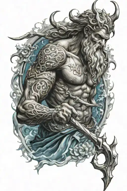 Poseidon holding a trident tattoo design idea