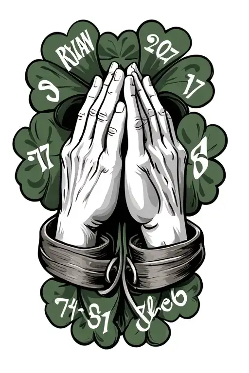 Ryan and Charlee the names written shamrock 717 207 617 praying hands  tattoo design idea