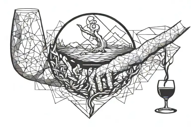 creation of adam+a wine glass filled tattoo design idea